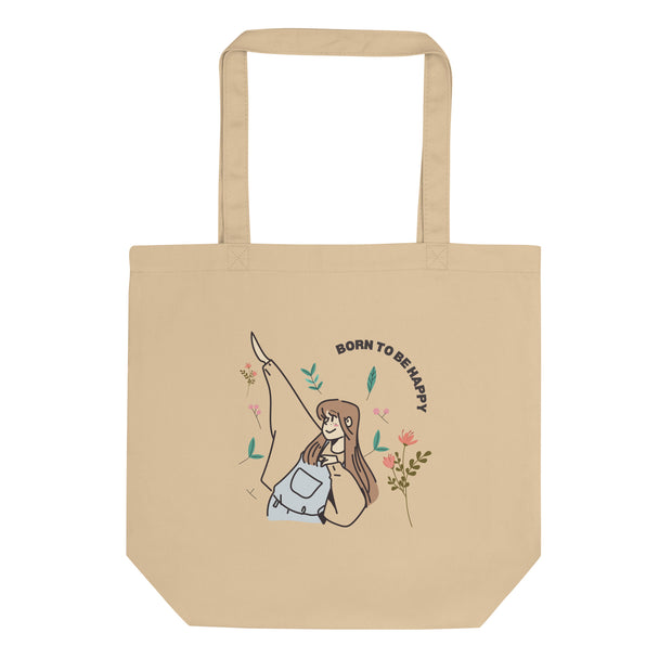“Happiness Is a Choice” Motivational Tote Bag with Floral Design | Eco Tote Bag